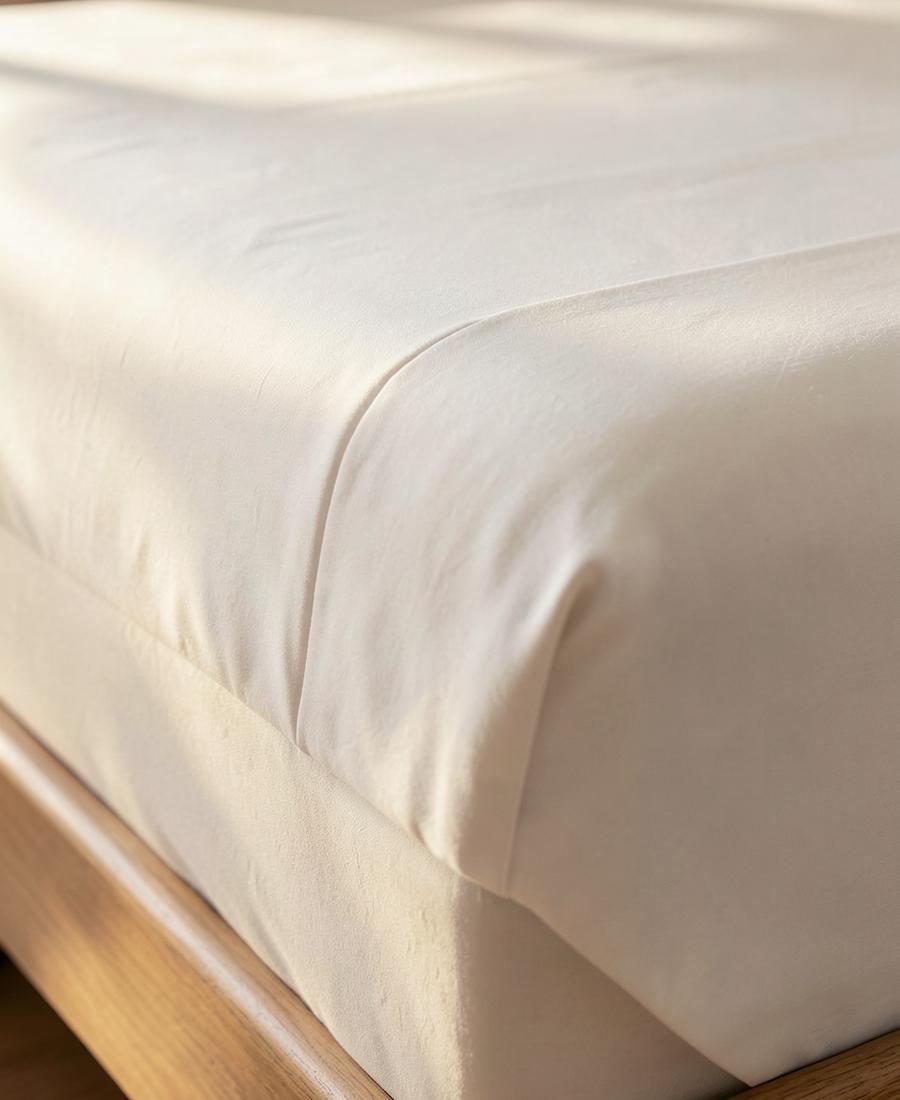 Ivory mattress protector fitted over a mattress corner